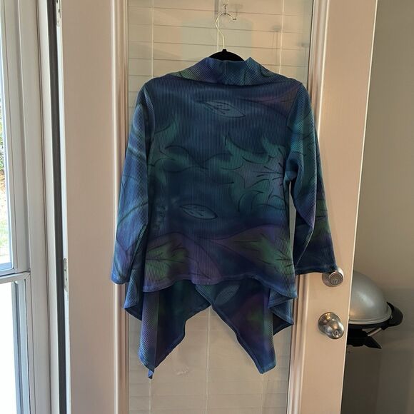 Winter Sun Poncho Cardigan Small Shibori Lagenlook Oversized Ribbed Art To Wear - Picture 2 of 6